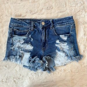 American Eagle Women’s Shorts Hi Rise Shortie Distressed Denim Festival Size 6